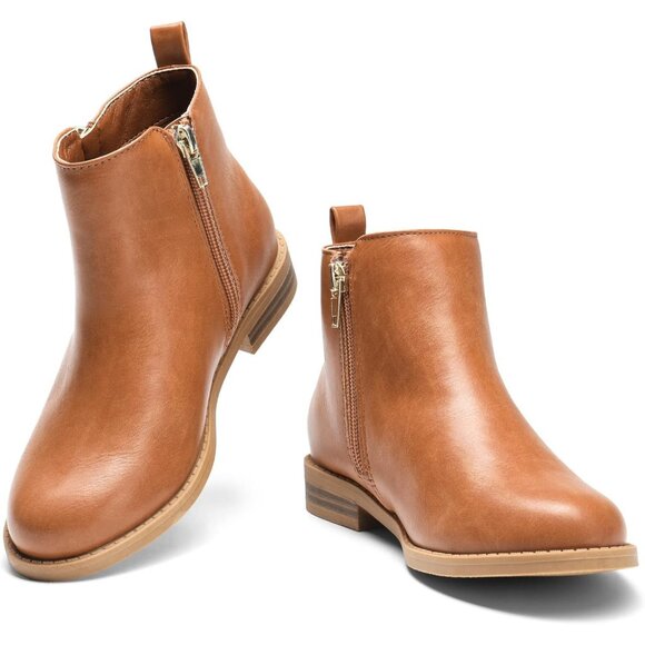 Dream Pairs Ankle Boot Women Tan Polyurethane Zipper Low Heels Toddler - Picture 3 of 7